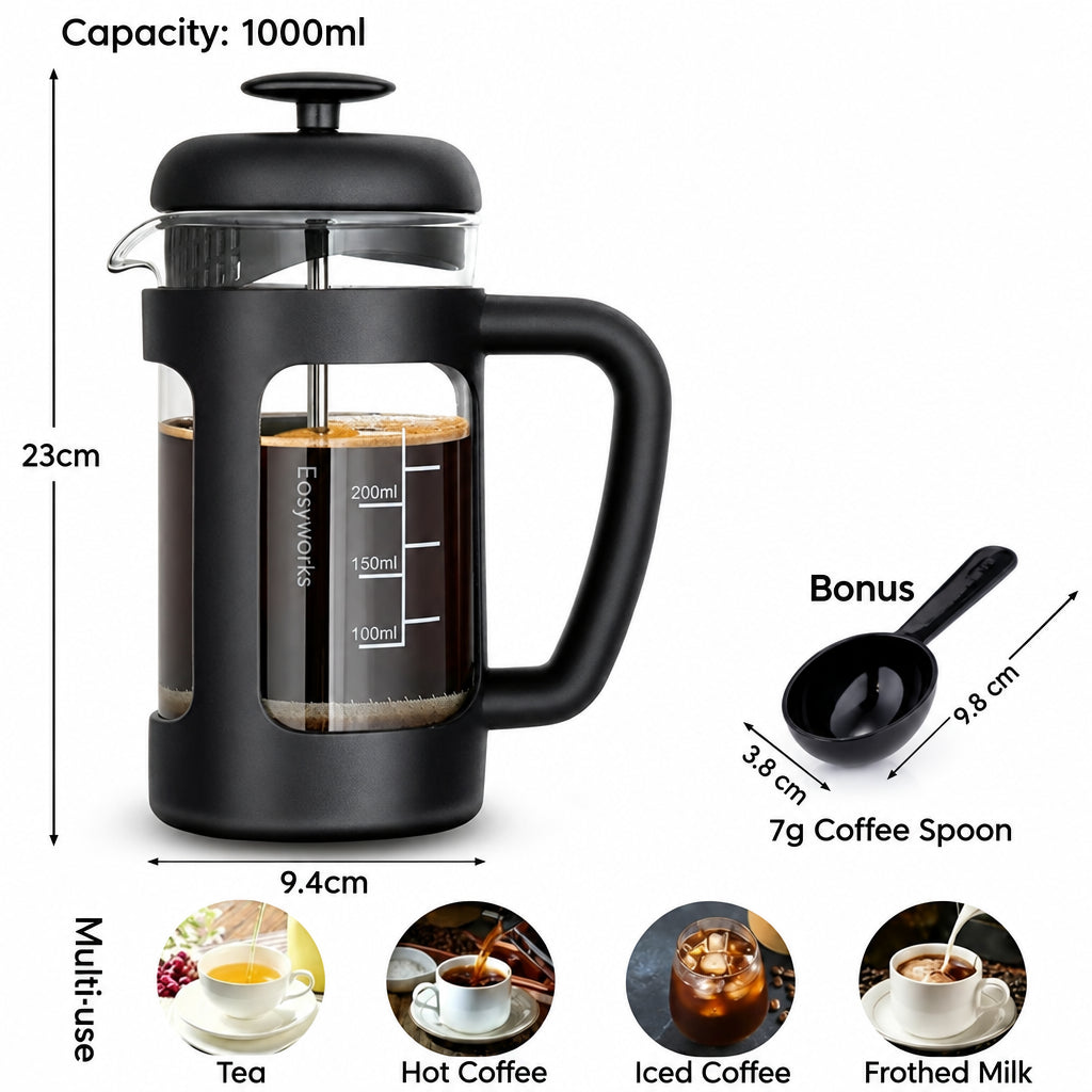 Nice Glass French Press Cafetière – 350 ml or 1 L – in use