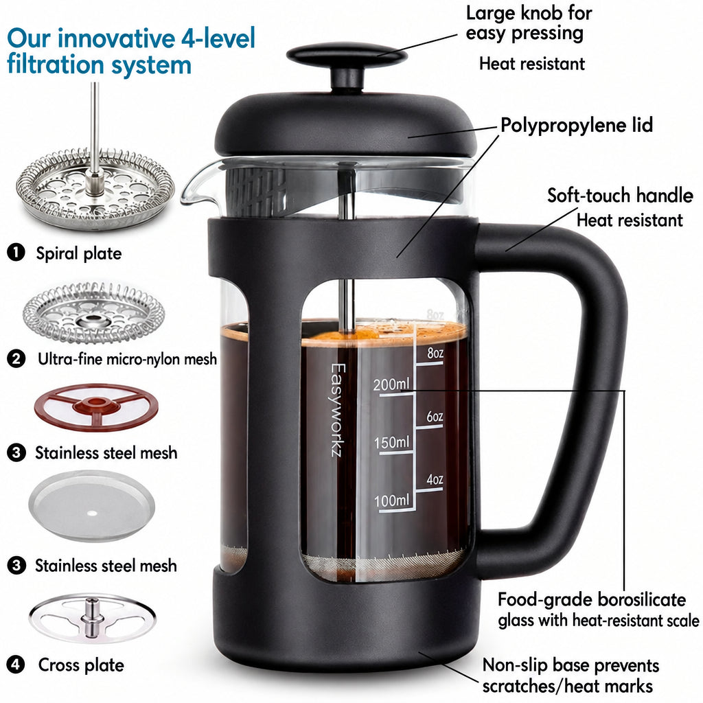 Nice Glass French Press Cafetière – 350 ml or 1 L – in a lifestyle setting