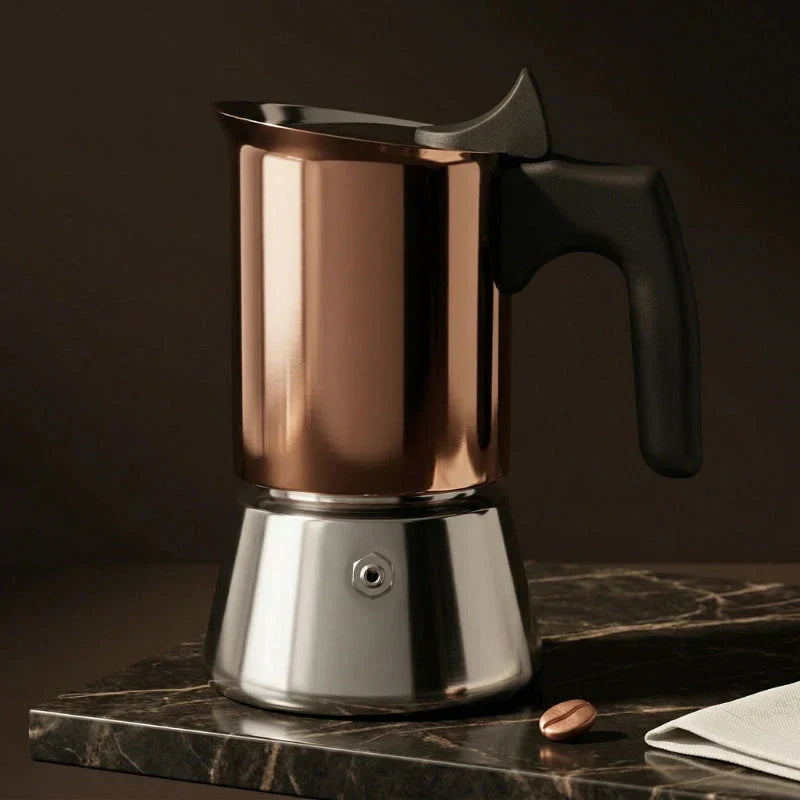 Palermo Induction Moka Pot – Copper Finish, 200 ml – in a lifestyle setting