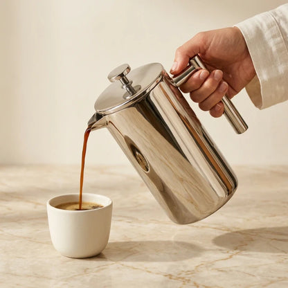 Paris Stainless Steel French Press Cafetière – 350 ml – in use