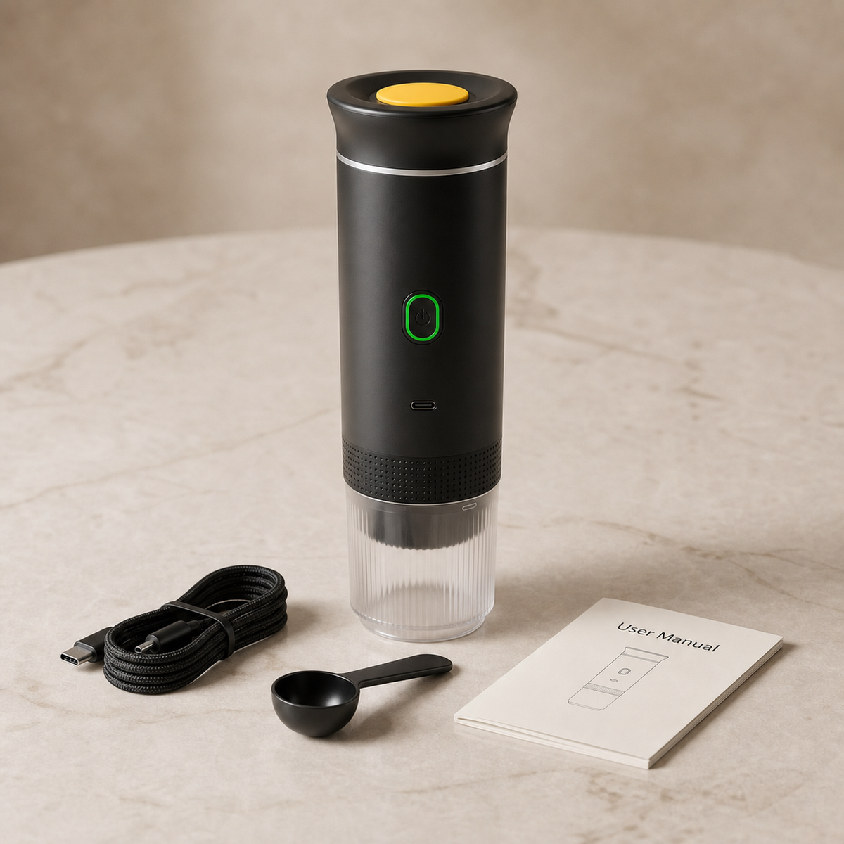 Portable Espresso Maker – Black, 3-in-1, USB-C – included accessories