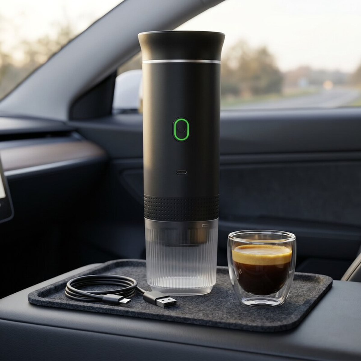 Portable Espresso Maker – Black, 3-in-1, USB-C – in a lifestyle setting