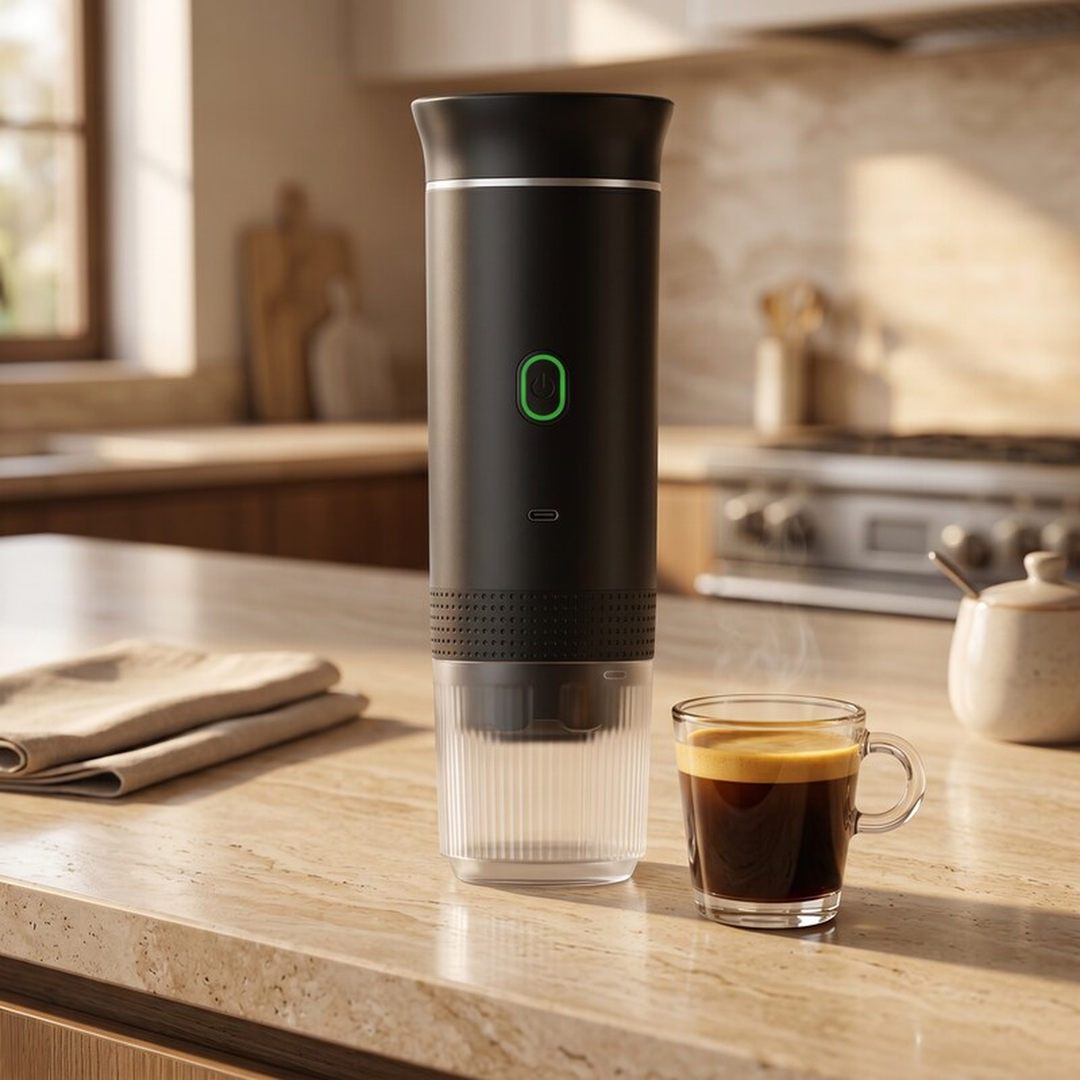 Portable Espresso Maker – Black, 3-in-1, USB-C – brewed coffee result