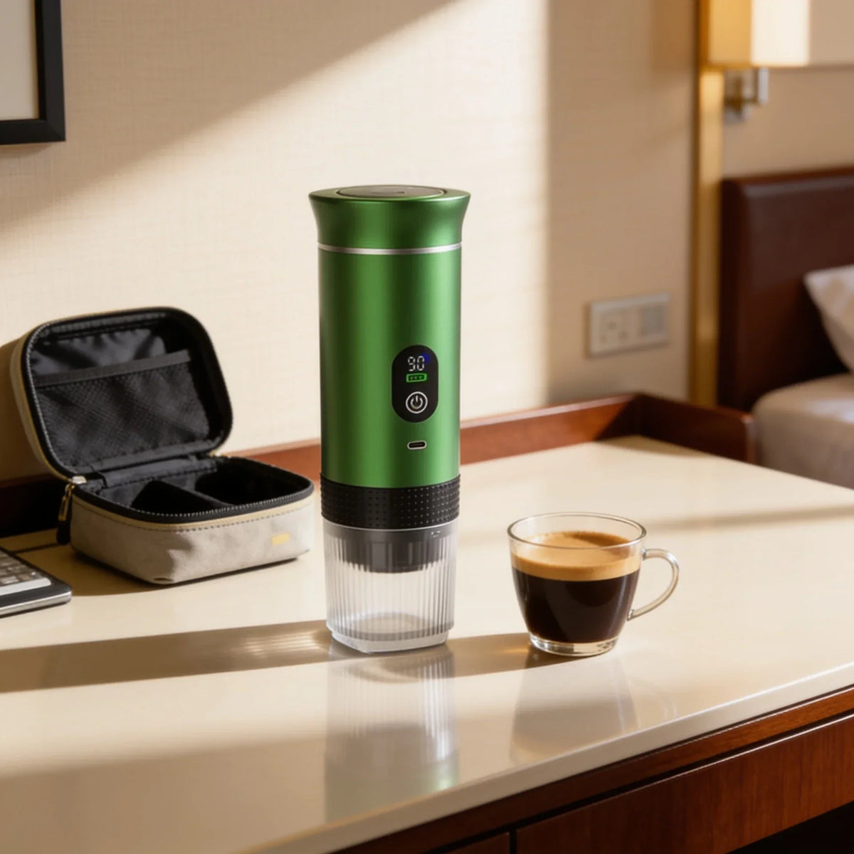 Portable Espresso Machine with LED Display – Green, 80 ml – feature detail