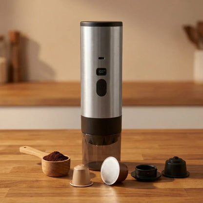 Portable Capsule Coffee Machine with Display – Grey, 90 ml – compatibility and adapters