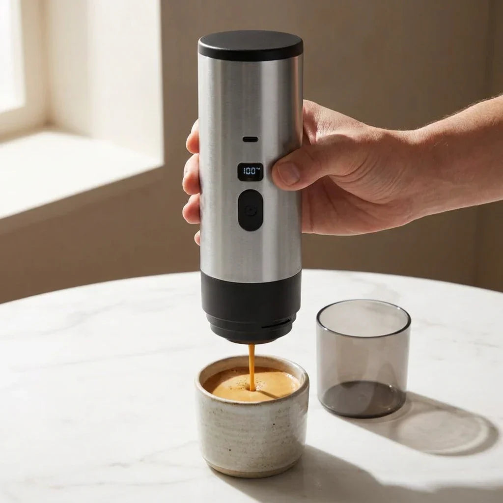 Portable Capsule Coffee Machine with Display – Grey, 90 ml – feature detail