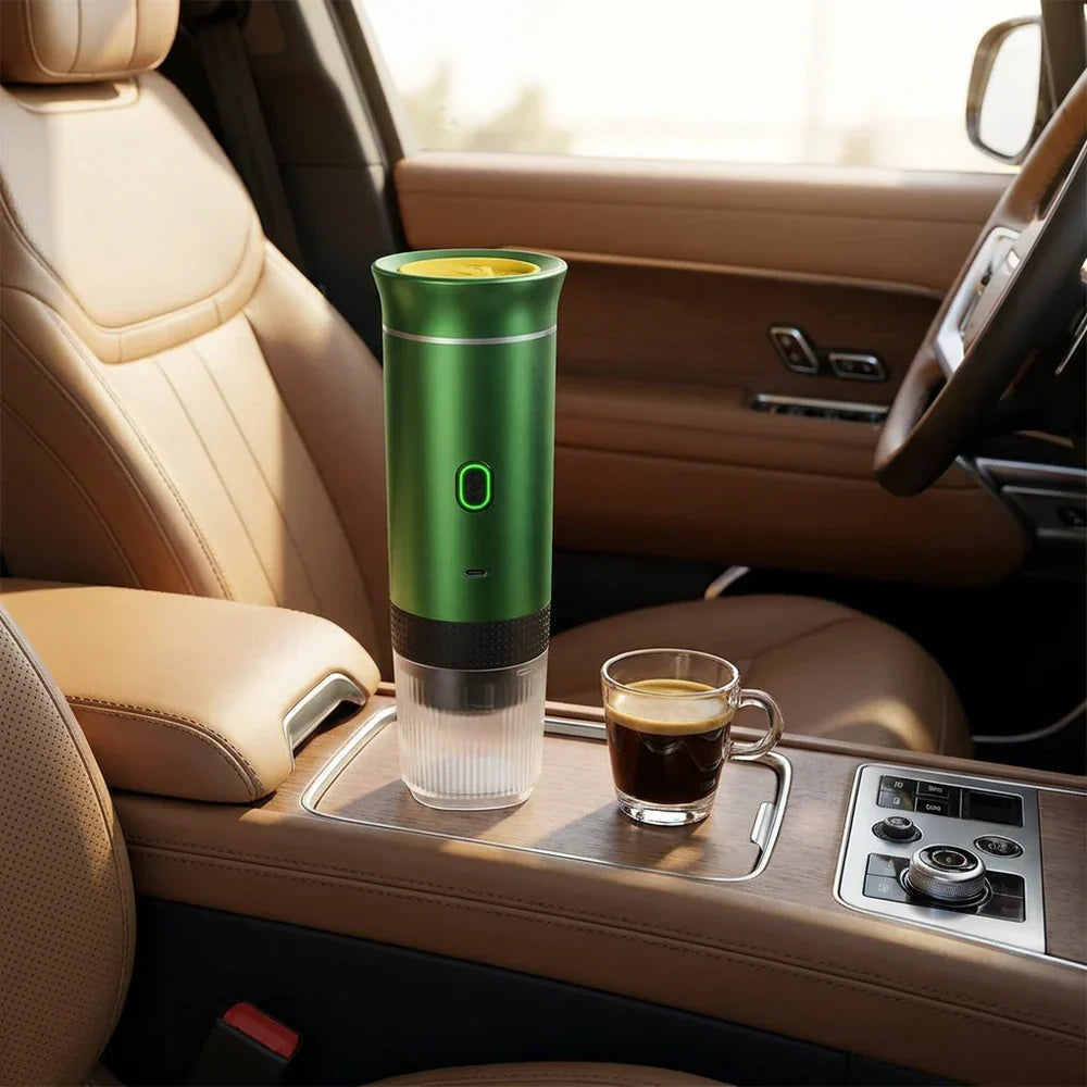Portable Espresso Maker – Green, 3-in-1, USB-C – in a lifestyle setting