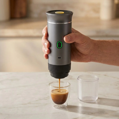 Portable Espresso Maker – Grey, 3-in-1, USB-C – in use