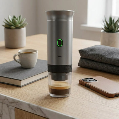 Portable Espresso Maker – Grey, 3-in-1, USB-C – in a lifestyle setting
