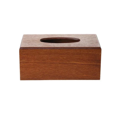 Rectangular wooden tissue box cover with an oval top opening, shown on a white background.