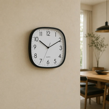 Torino Black 30cm square wall clock, on a dining room wall