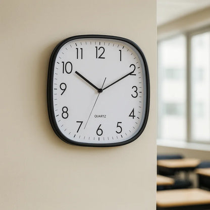 Torino Black 30cm square wall clock, on a dining room wall