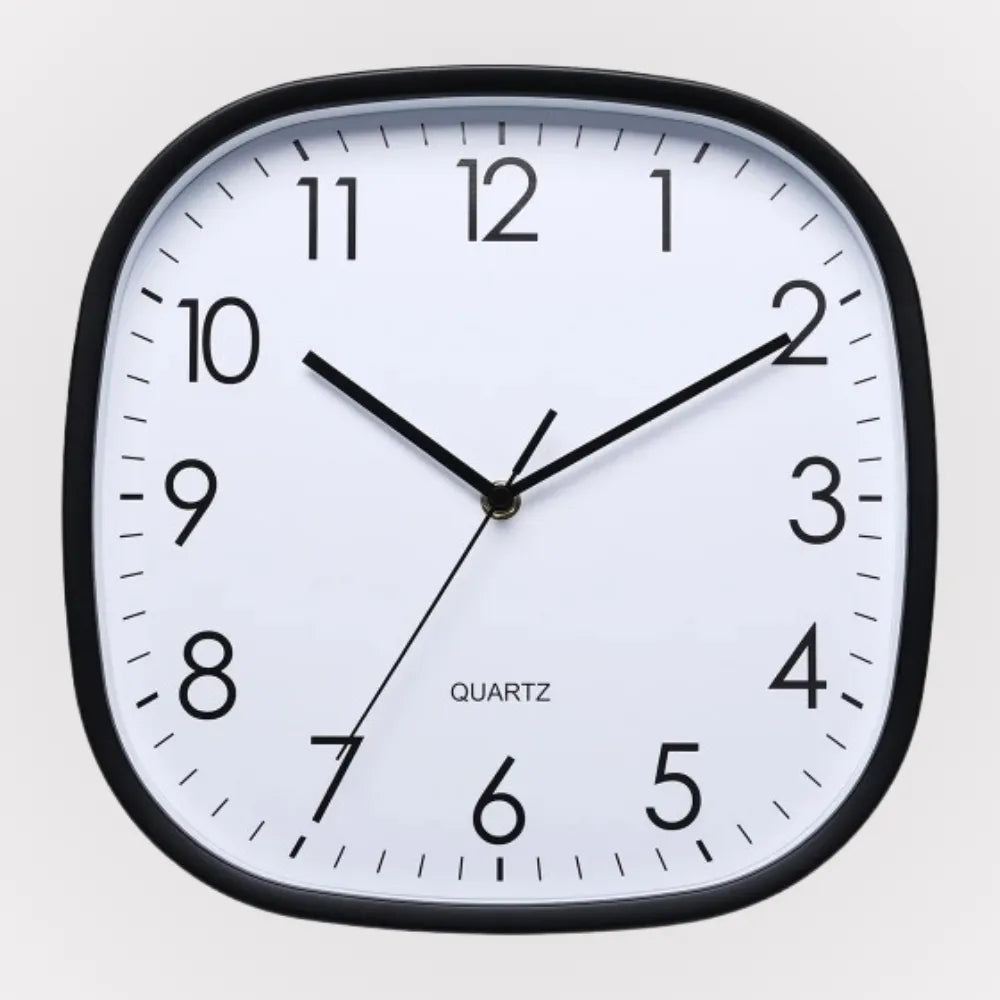Torino Black 30cm square wall clock, front view
