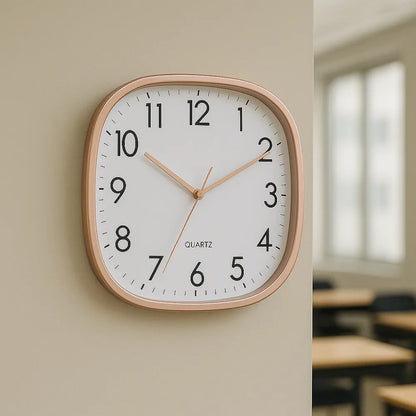 Torino Rose 30cm square wall clock, mounted on a plain wall