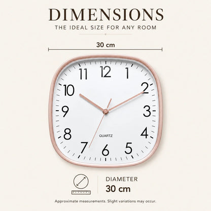 Torino Rose 30cm square wall clock, size guide, 30 cm side length