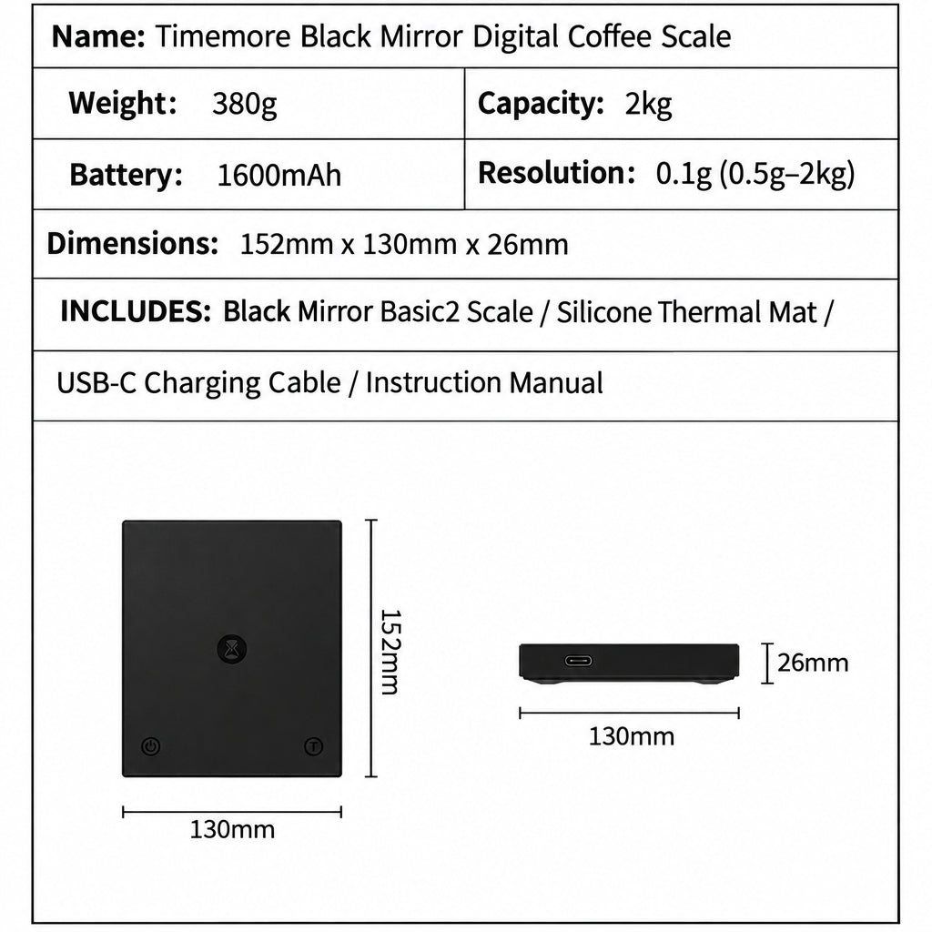 Timemore Black Mirror Coffee Scale with Auto Timer – 2 kg – close-up detail