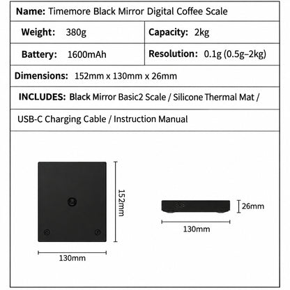 Timemore Black Mirror Coffee Scale with Auto Timer – 2 kg – close-up detail