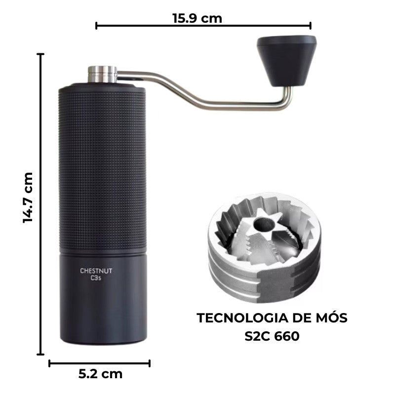 Timemore C3S Manual Coffee Grinder – S2C Steel Burrs – close-up detail