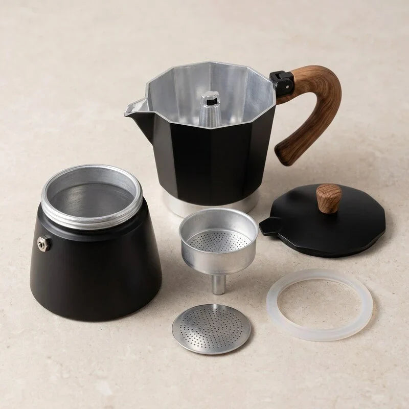 Torino Stovetop Espresso Maker – Black, 300 ml Moka Pot – in a lifestyle setting