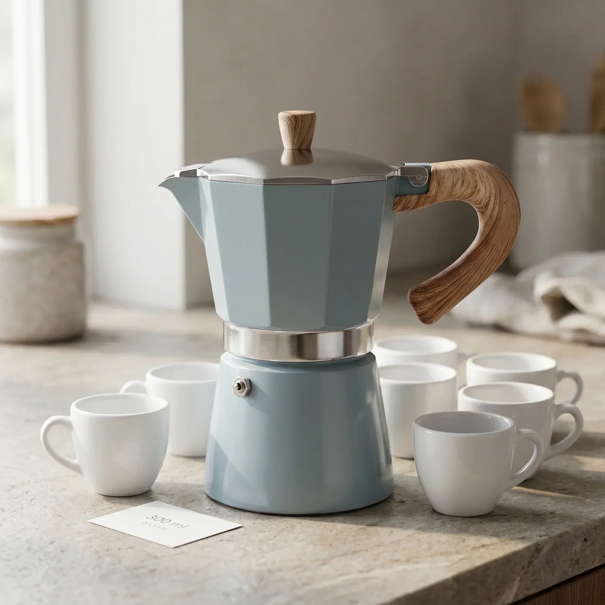 Torino Stovetop Espresso Maker – Blue, 300 ml Moka Pot – dimensions and specifications