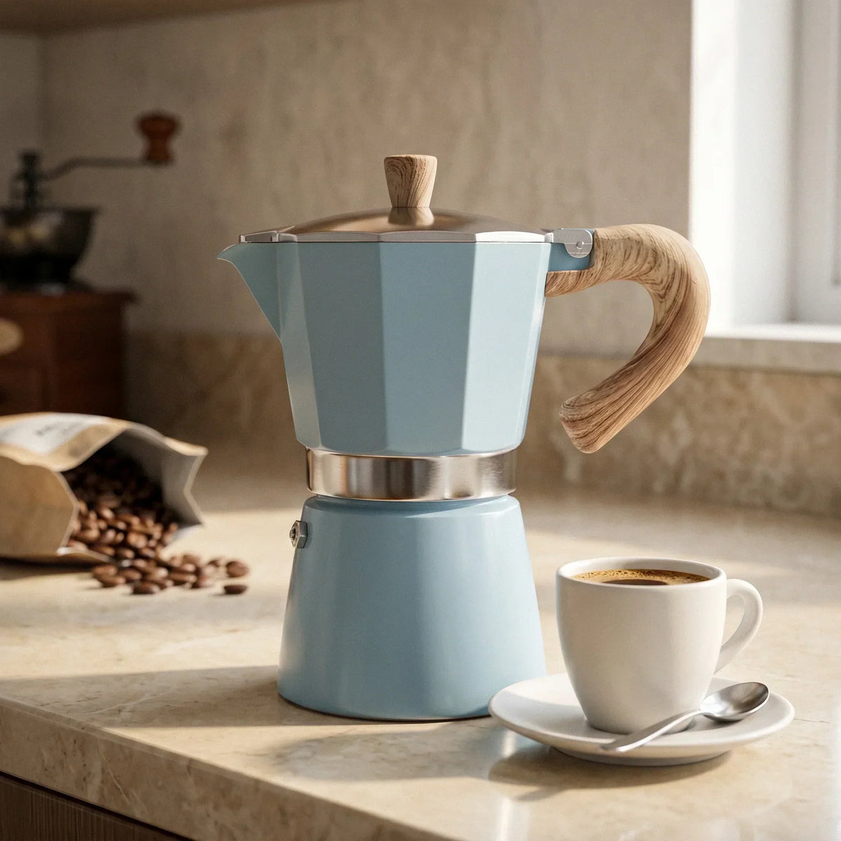 Torino Stovetop Espresso Maker – Blue, 300 ml Moka Pot – brewed coffee result