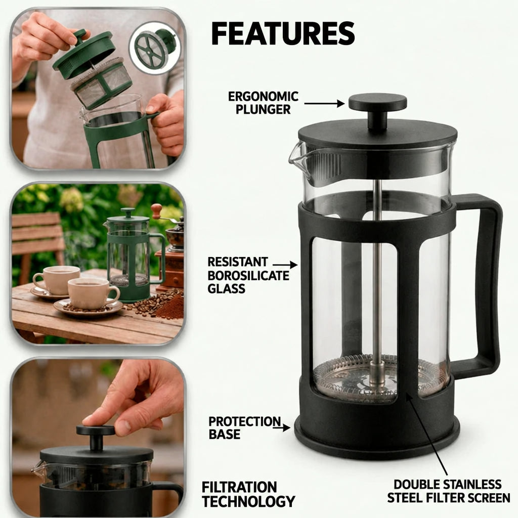 Toulouse Glass French Press Cafetière – 350 or 600 ml – in a lifestyle setting