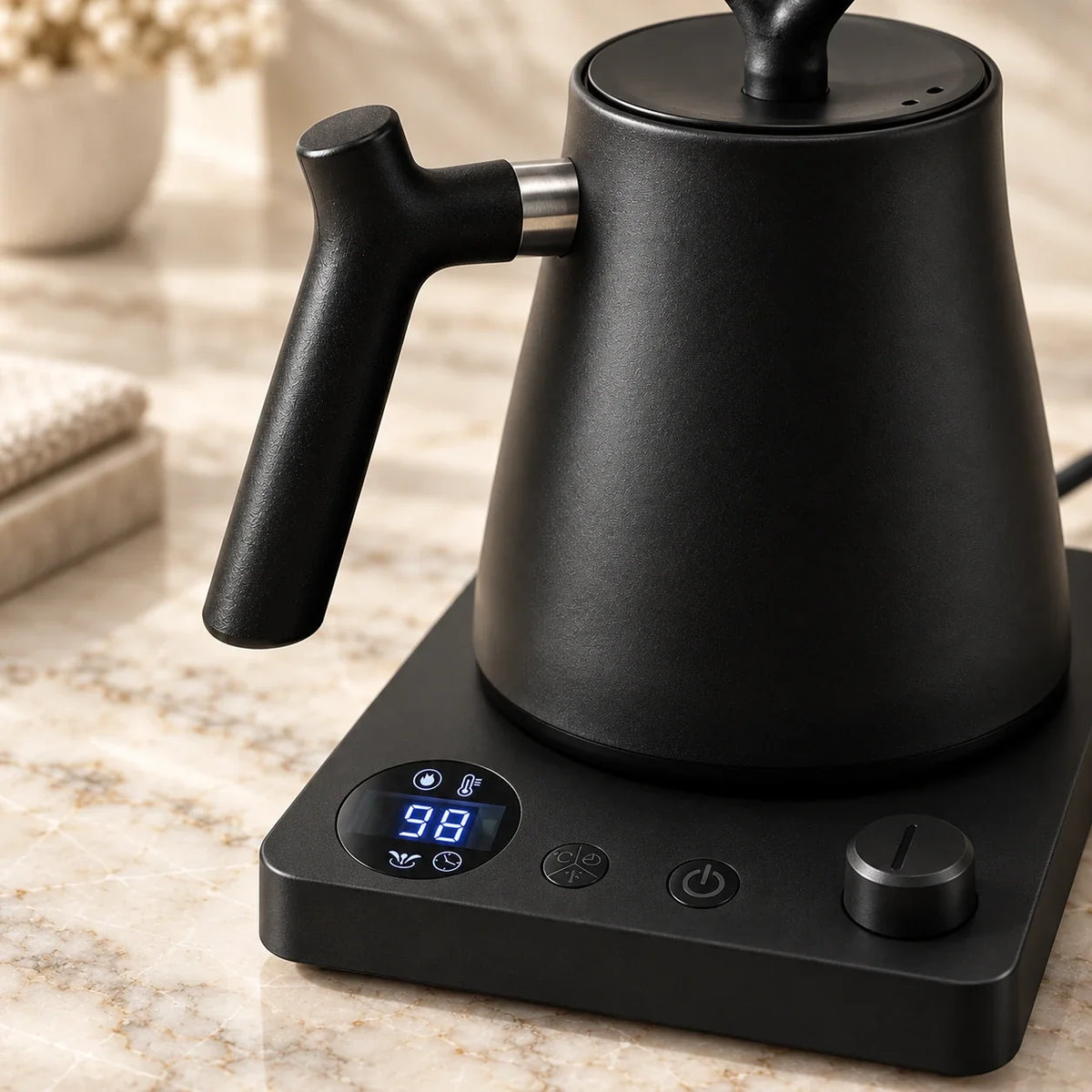 Veneza Electric Gooseneck Kettle – Matte Black, 40–100°C – dimensions and specifications