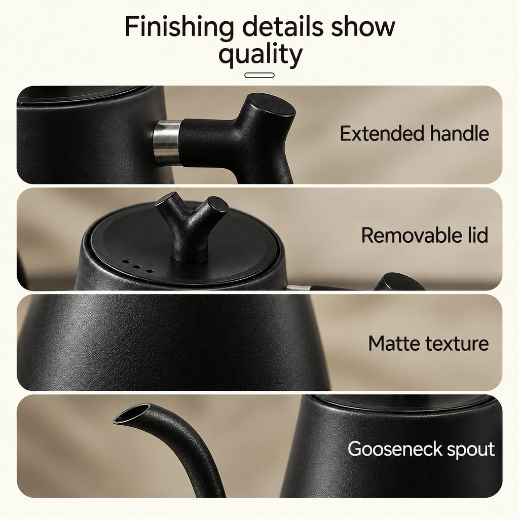 Veneza Electric Gooseneck Kettle – Matte Black, 40–100°C – feature detail