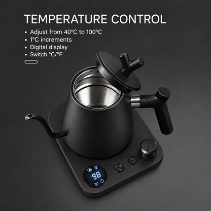 Veneza Electric Gooseneck Kettle – Matte Black, 40–100°C – feature detail