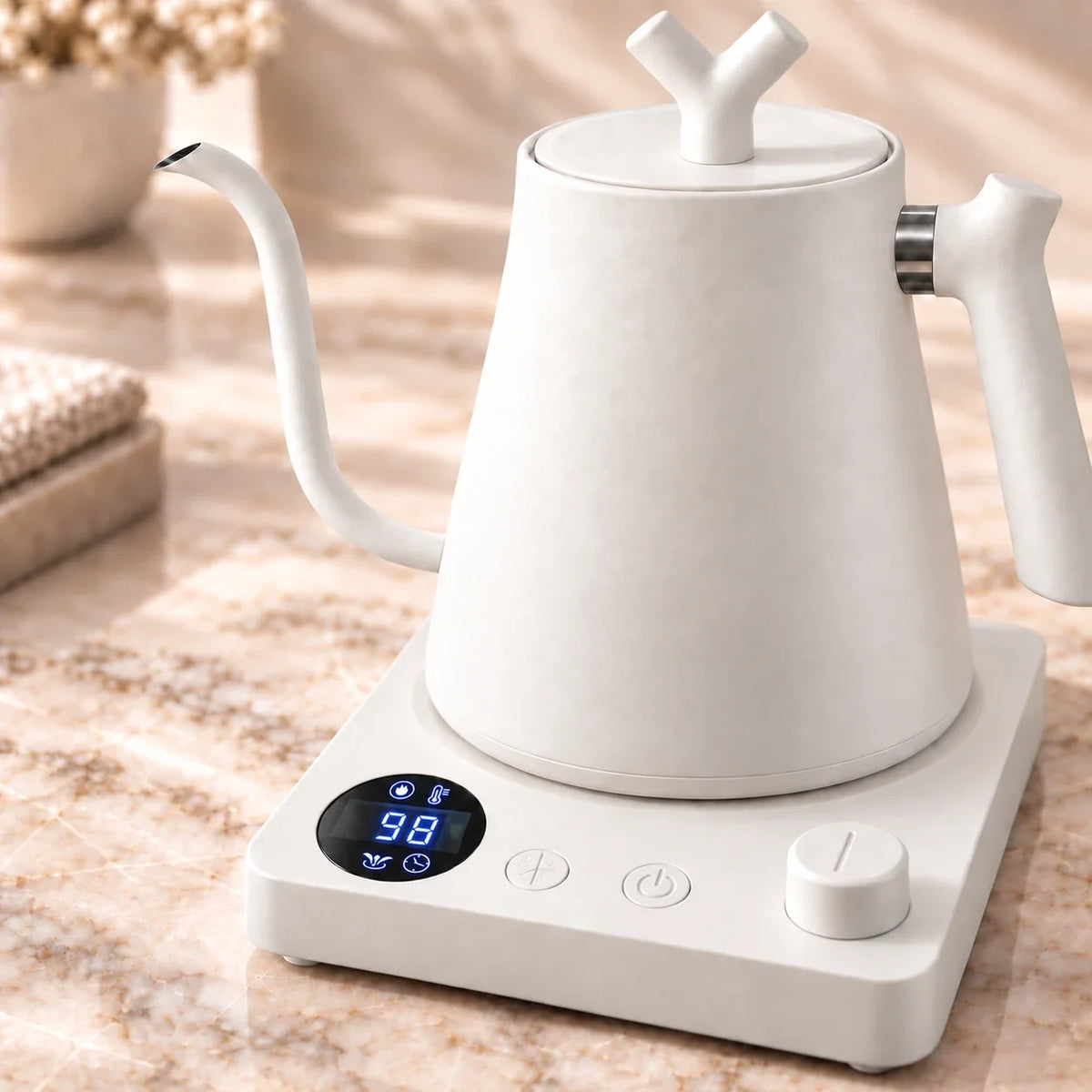 Veneza Electric Gooseneck Kettle – Matte White, 40–100°C – dimensions and specifications