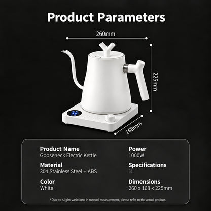 Veneza Electric Gooseneck Kettle – Matte White, 40–100°C – dimensions and specifications