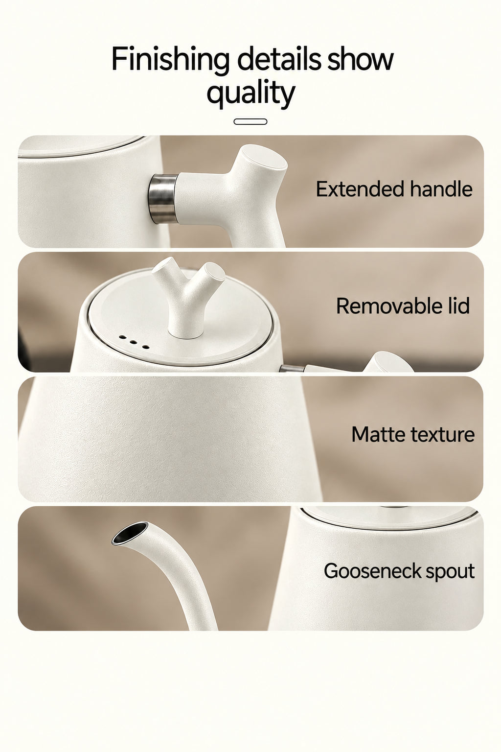 Veneza Electric Gooseneck Kettle – Matte White, 40–100°C – feature detail