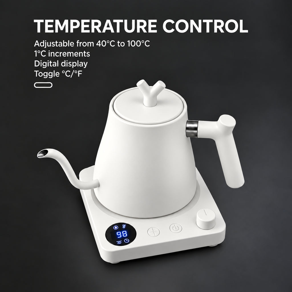 Veneza Electric Gooseneck Kettle – Matte White, 40–100°C – feature detail