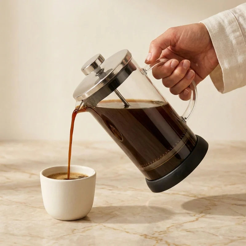 Versailles Glass French Press Cafetière – 350 or 600 ml – in use