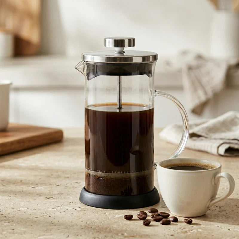 Versailles Glass French Press Cafetière – 350 or 600 ml – in a lifestyle setting