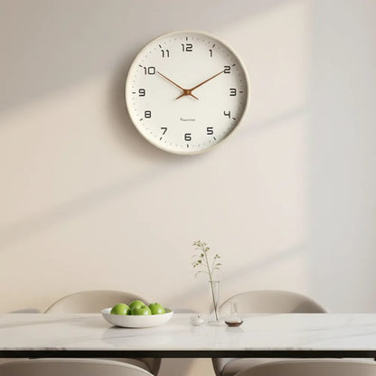 Lorenzzo Snow 25cm white wall clock, on a dining room wall