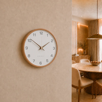 Milano White 25cm white wall clock, on a dining room wall