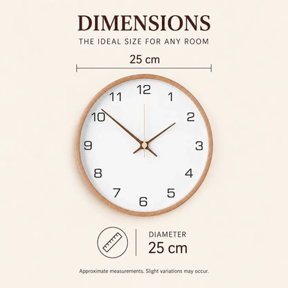 Milano White 25cm white wall clock, size guide, 25 cm diameter