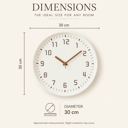 Verona White 30cm white wall clock, size guide, 30 cm diameter