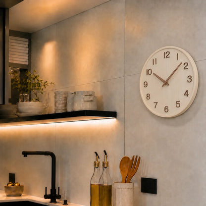 Cremona Cream Wood 30cm wooden wall clock, in a kitchen