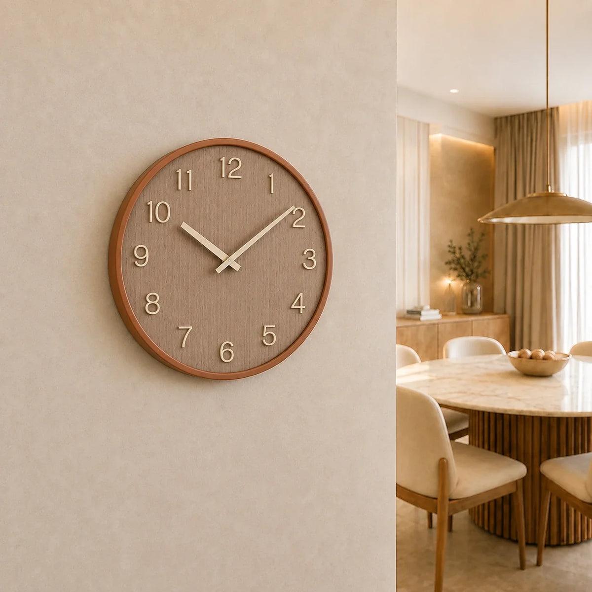 Cremona Dark Wood 30cm wooden wall clock, on a dining room wall