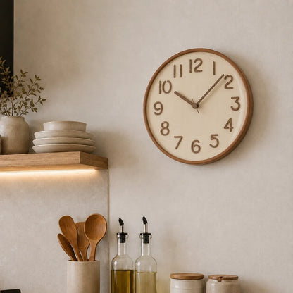 Napoli Light Wood Pattern B 30cm wooden wall clock, in a kitchen