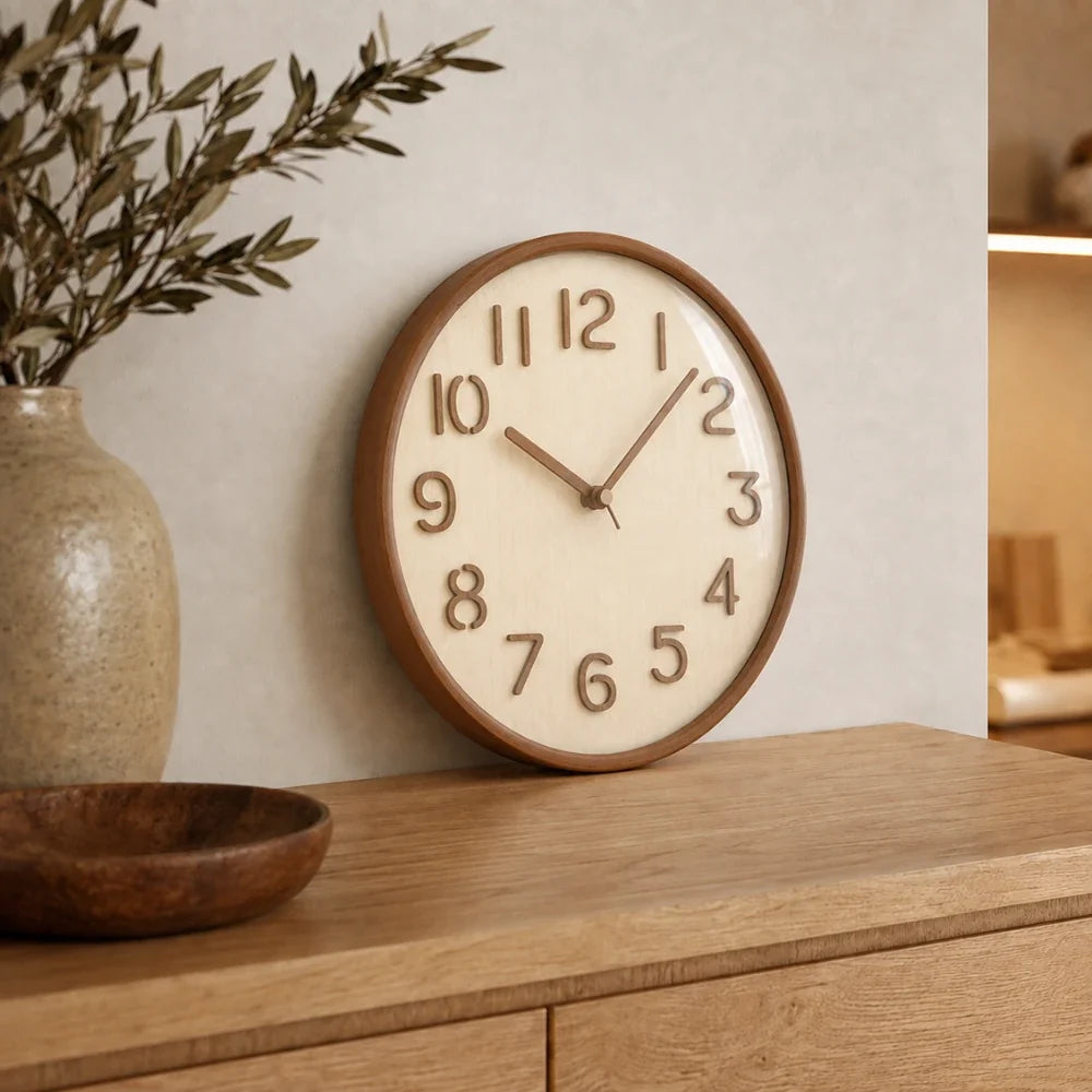 Napoli Light Wood Pattern B 30cm wooden wall clock, in a living room