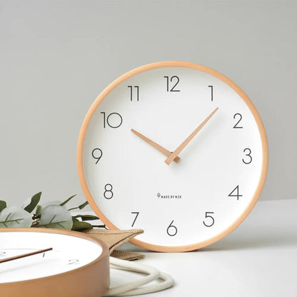 Toscana Beige 26cm wooden wall clock, angled view on the wall