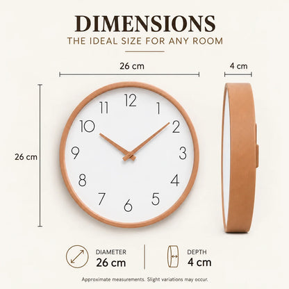 Toscana Beige 26cm wooden wall clock, size guide, 26 cm diameter