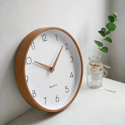 Toscana Brown 26cm wooden wall clock, angled view on the wall